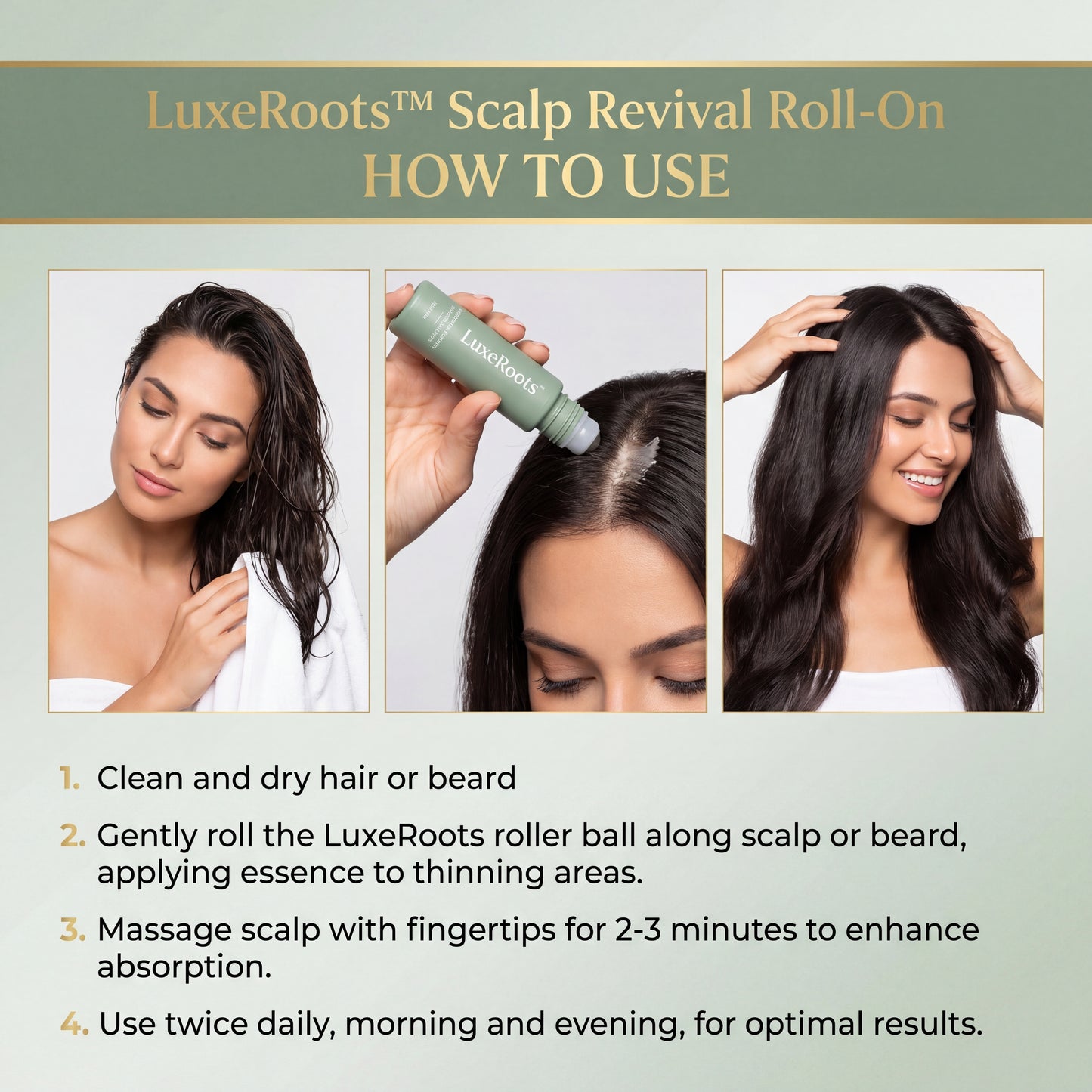 LuxeRoots™ Scalp Revival Roll-On — Hair Growth & Strengthening Essential Oil Treatment for Thinning Hair | Nourishing Roller Ball Serum, 18ml