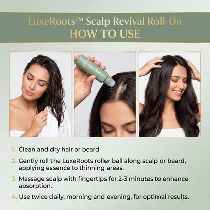 LuxeRoots™ Scalp Revival Roll-On — Hair Growth & Strengthening Essential Oil Treatment for Thinning Hair | Nourishing Roller Ball Serum, 18ml